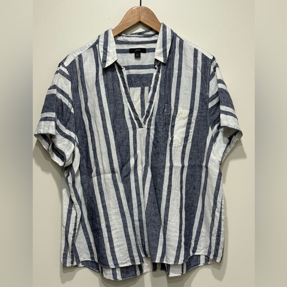 J. Crew Striped Linen Short Sleeve Women’s Top